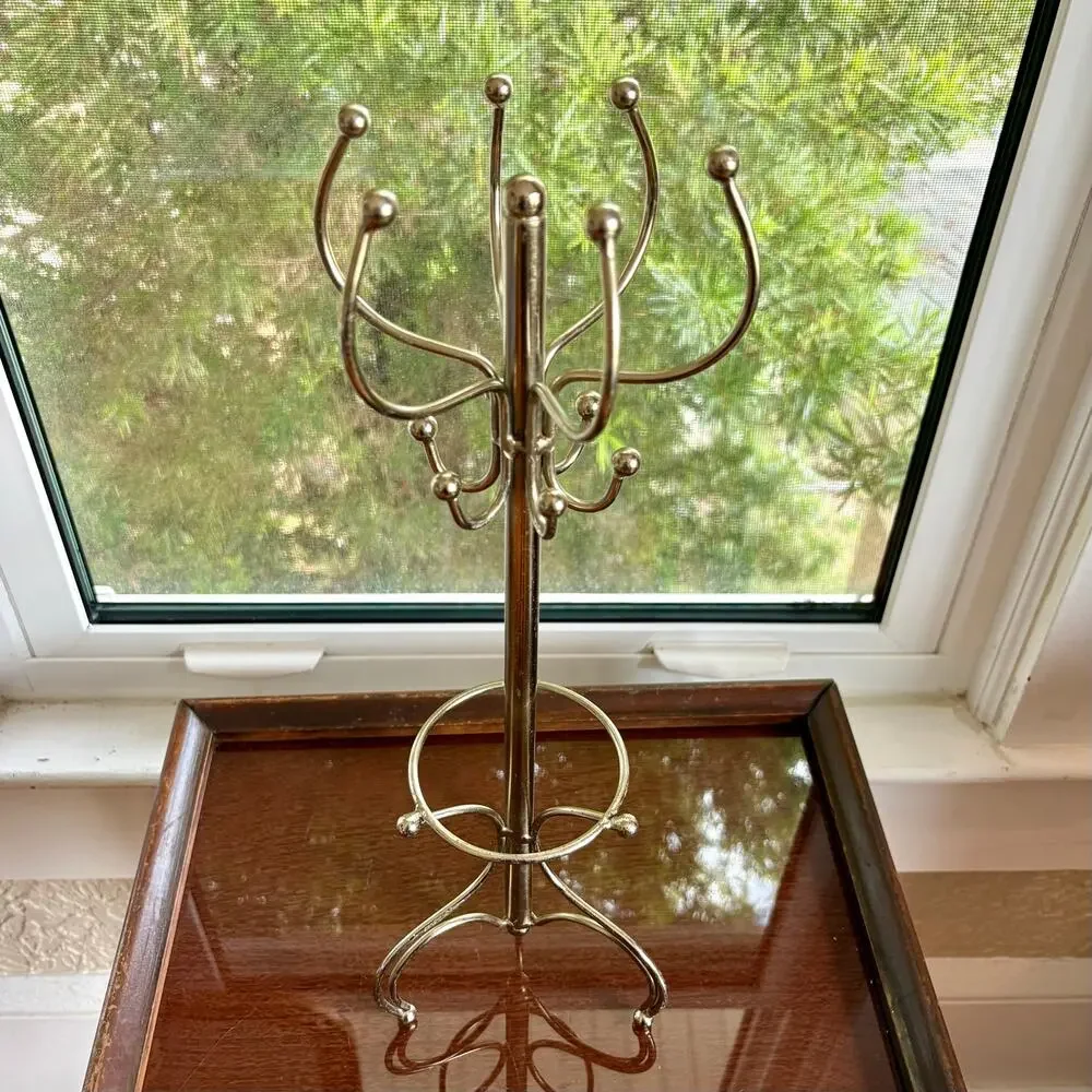 Vintage Silver Tone Mini Coat Rack Jewelry Stand or Display 16 Inch